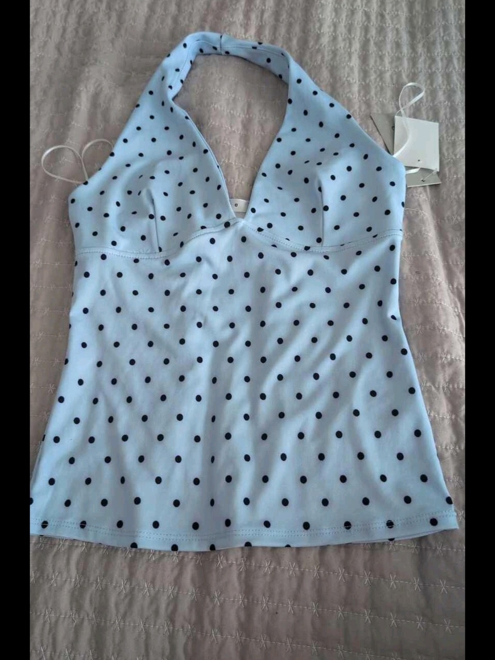 Light Blue Polka Dot Halter Tank Top - Women